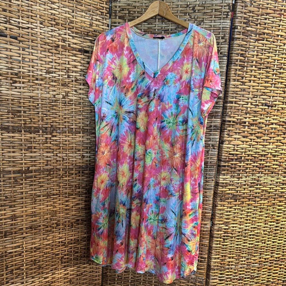 Colorful Tie-Dye V-Neck Dress